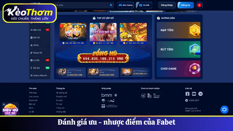 Đánh giá ưu - nhược điểm của Fabet