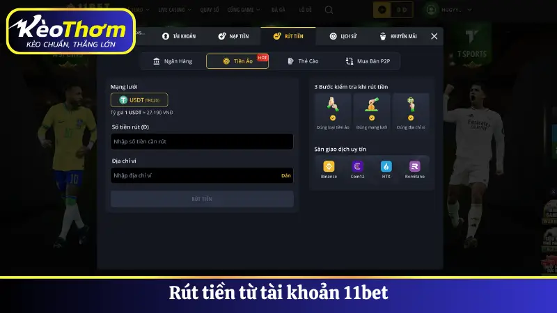 Rút tiền từ tài khoản 11bet