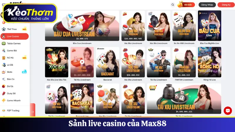 sảnh live casino của Max88